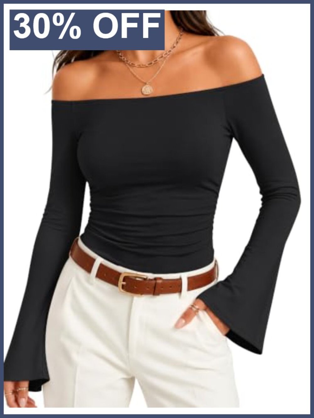 Women's Off The Shoulder Long Sleeve Bell Sleeve Fitted Going Out Top